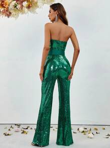 Solid Sequin Tube Party Jumpsuit - Green - View 2