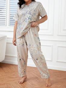 Plus Floral Print  PJ Set - Multicolor - View 3