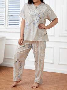 Plus Floral Print  PJ Set - Multicolor - View 4