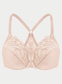 Plus Size Racerback Lace Cross Front Closure Underwire Bra - Apricot - View 3