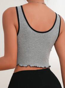 Áo giản dị Nữ Xù nhỏ Tương phản ràng buộc màu trơn - Xám - Xem 2