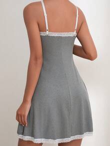 Contrast Lace Trim Cami Nightdress - Light Grey - View 2