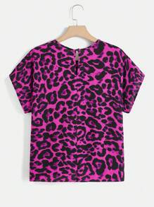 SHEIN LUNE Plus Leopard Print Knot Hem Top - Purple - View 2
