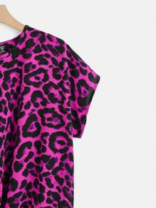 SHEIN LUNE Plus Leopard Print Knot Hem Top - Purple - View 3