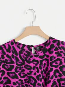 SHEIN LUNE Plus Leopard Print Knot Hem Top - Purple - View 4