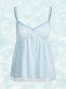 ROMWE Kawaii 美人魚蕾絲拼接吊帶上衣 - 淺藍色 - 查看 1