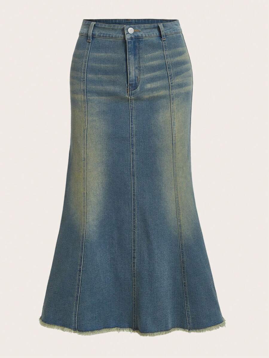 SHEIN EZwear 魚尾裙下擺牛仔半身裙