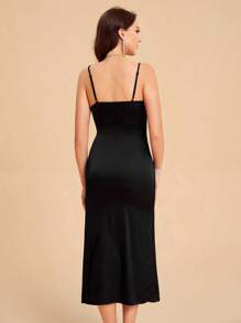 SHEIN Belle 褶邊高衩吊帶連衣裙 - 黑色 - 查看 2