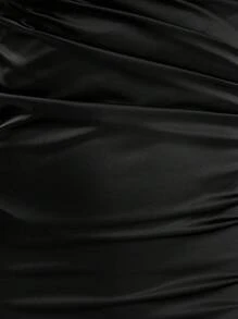 SHEIN Belle 褶邊高衩吊帶連衣裙 - 黑色 - 查看 4