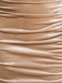 SHEIN Belle 素色抽繩褶邊絲絨連衣裙 - 香檳色 - 查看 4