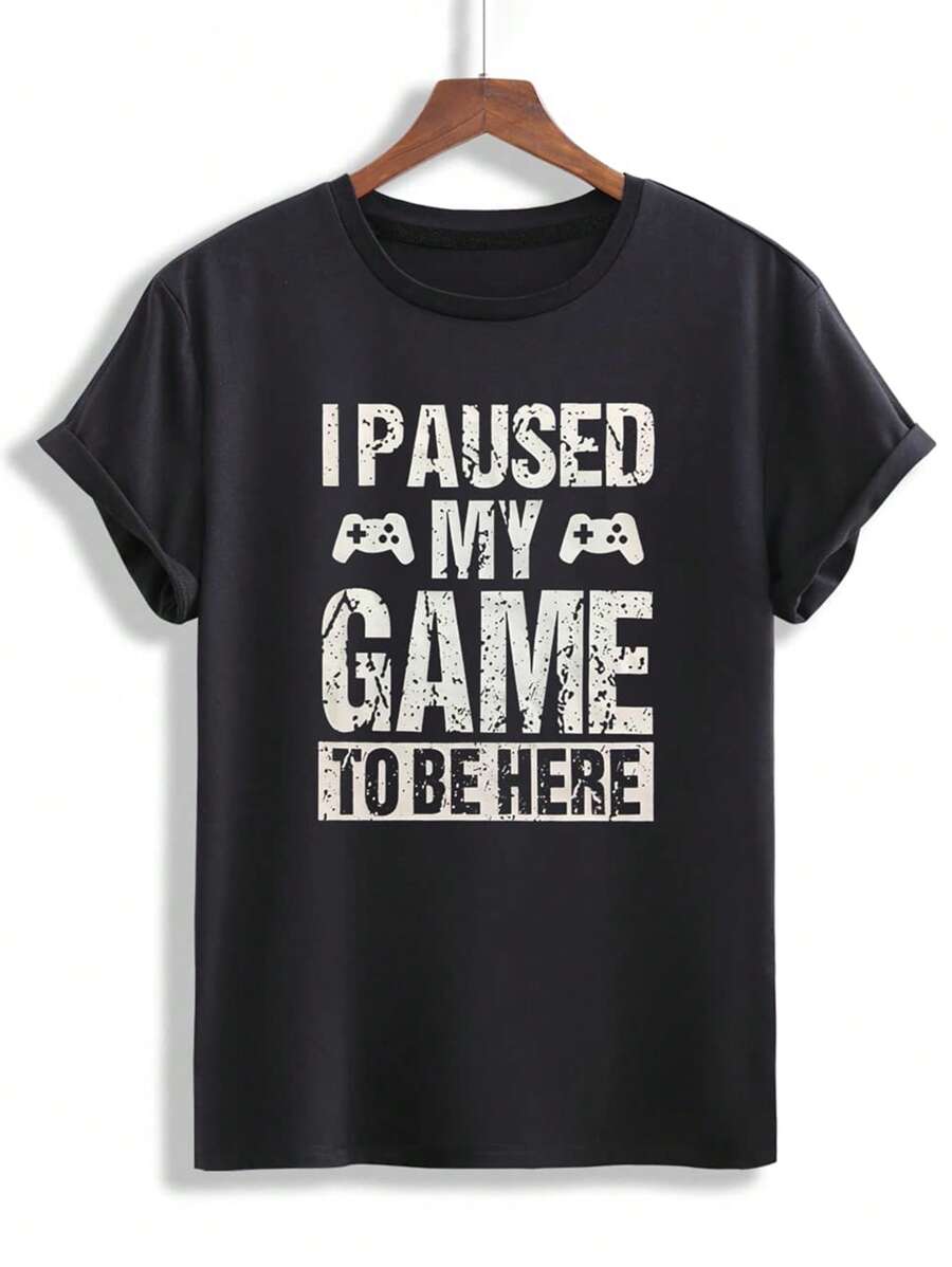 Manfinity Homme Áo thun nam vừa vặn cổ tròn tay ngắn khẩu hiệu Tee chữ đồ họa thường ngày mùa hè - màu đen - Xem 1