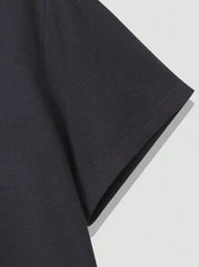 Manfinity Homme Áo thun nam vừa vặn cổ tròn tay ngắn khẩu hiệu Tee chữ đồ họa thường ngày mùa hè - màu đen - Xem 3