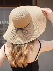 蝴蝶結草帽波西米亞風格 - 卡其色 - 查看 2
