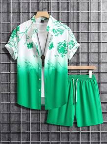 Manfinity RSRT Men Floral Print Shirt & Drawstring Waist Shorts Without Tee - Multicolor - View 1