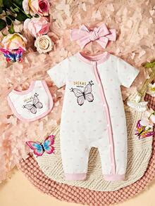 嬰兒愛心和字母圖案連身褲和圍兜 - 白色 - 查看 5