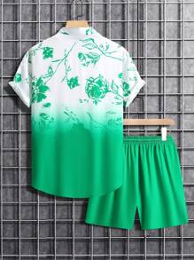 Manfinity RSRT Men Floral Print Shirt & Drawstring Waist Shorts Without Tee - Multicolor - View 2