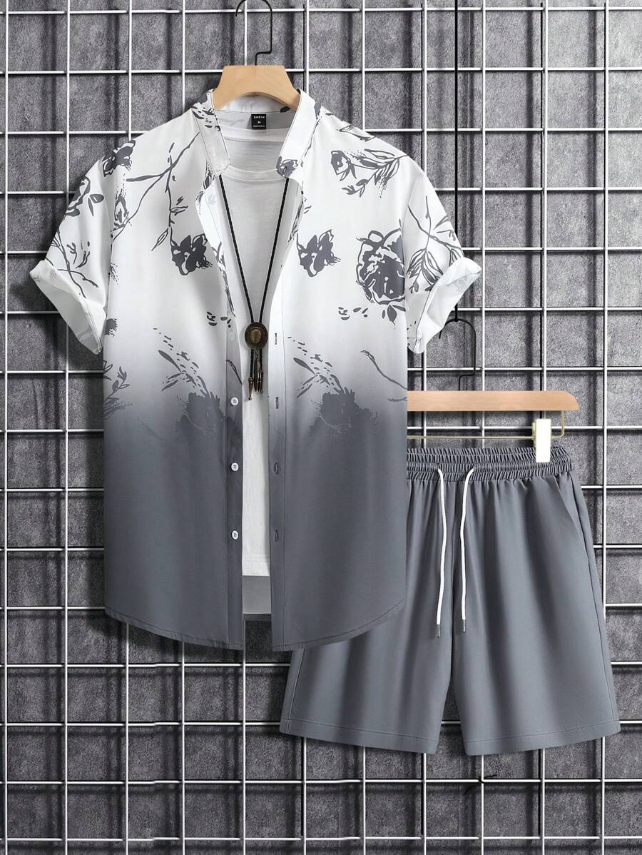 Manfinity RSRT 男士印花襯衫和腰部抽繩短褲不帶T恤 - 彩色 - 查看 1