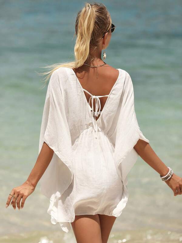 SHEIN Swim Vcay Solid Tie Front Cover Up SHEIN USA