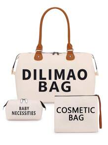 3pcs Baby Letter Graphic Diaper Bag - Beige - View 1