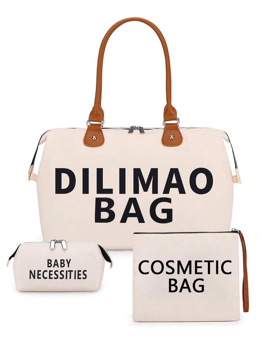 3pcs Baby Letter Graphic Diaper Bag - Beige - View 1