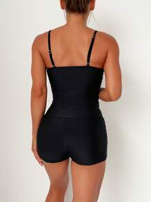 Solid Shorts Tankini Summer Beach - Black - View 2