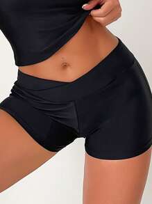 Solid Shorts Tankini Summer Beach - Black - View 4
