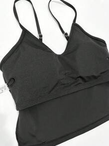 Solid Shorts Tankini Summer Beach - Black - View 7