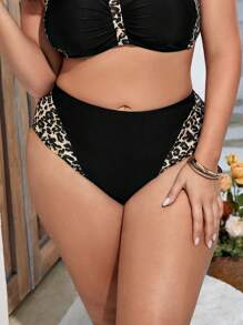 SHEIN Swim Curve 大碼豹紋印花泳衣下裝 - 黑色 - 查看 1