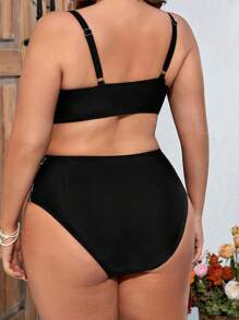 SHEIN Swim Curve 大碼豹紋印花泳衣下裝 - 黑色 - 查看 2