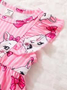 SHEIN Đầm em bé Xù Hoạt hình Sọc - Hồng - Xem 4