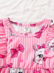 SHEIN Đầm em bé Xù Hoạt hình Sọc - Hồng - Xem 5