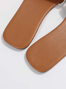 Women Rhinestone Decor Flat Sandals, Glamorous Summer Slide Sandals - Silver - View 5