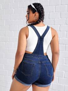 Quần áo denim có kích thước lớn Nút Túi màu trơn Giải trí - Rửa tối - Xem 2