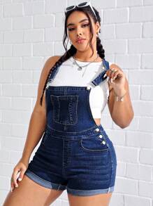 Quần áo denim có kích thước lớn Nút Túi màu trơn Giải trí - Rửa tối - Xem 5