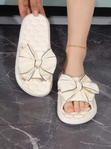 Women Bow Decor Single Band Slides, Preppy Plastic Outdoor Slides,Beach Outfits,Slippers Women - White - View 3