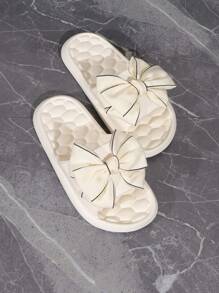 Women Bow Decor Single Band Slides, Preppy Plastic Outdoor Slides,Beach Outfits,Slippers Women - White - View 6