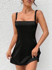 SHEIN PETITE Solid Cami Party Women Black Dress - Black - View 1