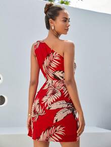 SHEIN VCAY 熱帶圖案單肩側打結洋裝 - 彩色 - 查看 2