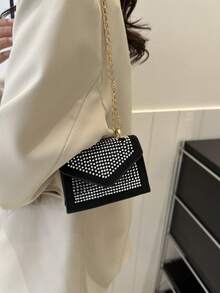 迷你翻蓋方包鉚釘裝飾鏈條帶