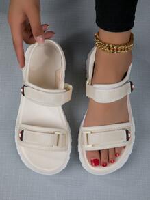 女士魔術貼運動淺褐色織物運動涼鞋 - 米色 - 查看 3