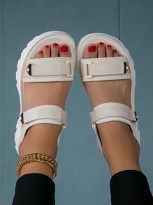 女士魔術貼運動淺褐色織物運動涼鞋 - 米色 - 查看 4