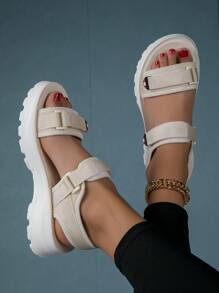 女士魔術貼運動淺褐色織物運動涼鞋 - 米色 - 查看 5