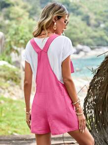 SHEIN LUNE Mono overol con doble bolsillo sin camiseta - Rosa - Ver 2