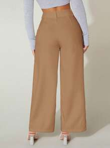 SHEIN PETITE 高腰闊腿褲 - 駝色 - 查看 2