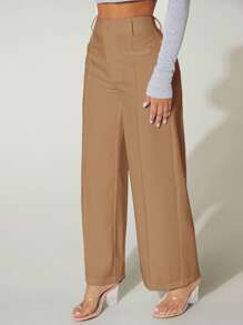 SHEIN PETITE 高腰闊腿褲 - 駝色 - 查看 3