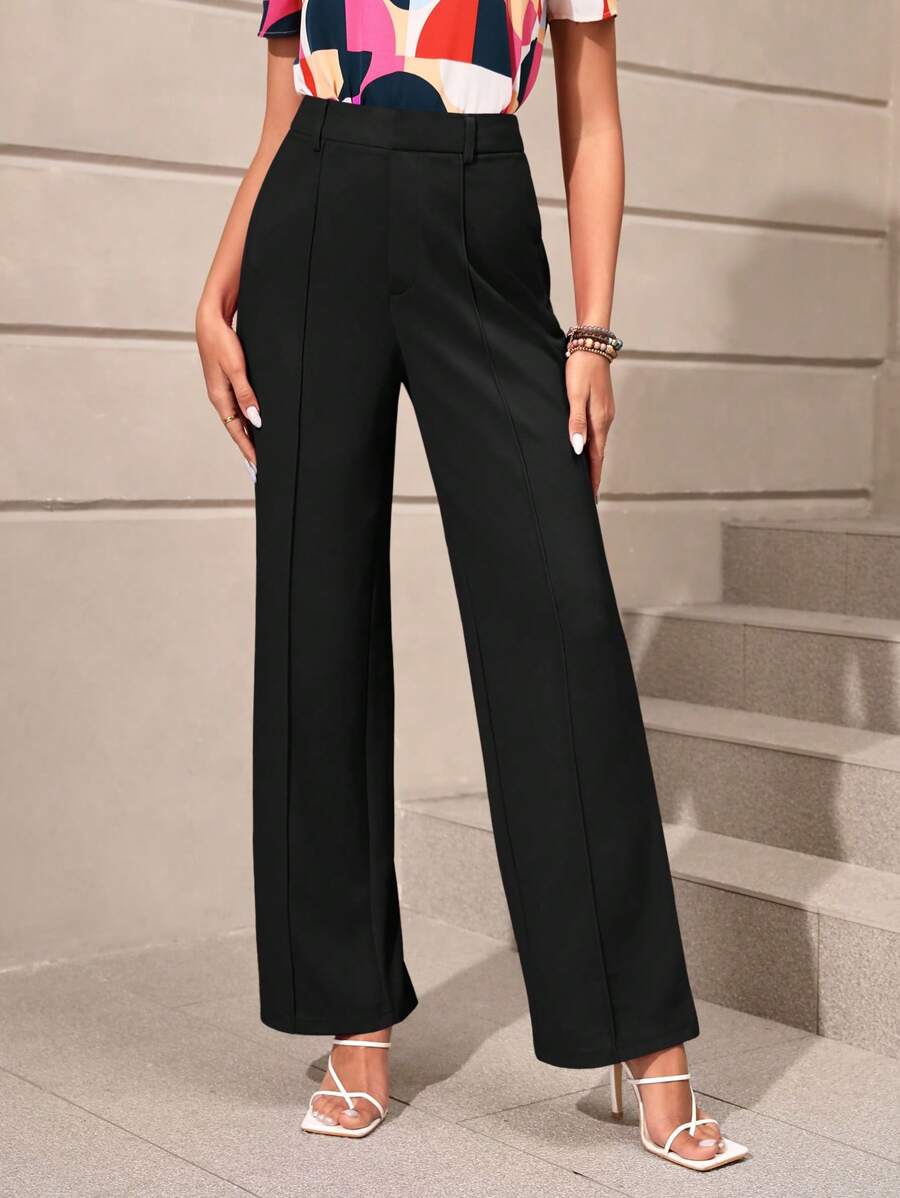 SHEIN Clasi Quần nữ Dây kéo màu trơn Thanh lịch - màu đen - Xem 1