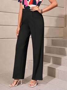 SHEIN Clasi Quần nữ Dây kéo màu trơn Thanh lịch - màu đen - Xem 6