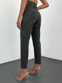 RueChic Jeans de ajuste mom de talle alto - Gris Oscuro - Ver 2