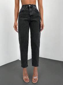 RueChic Jeans de ajuste mom de talle alto - Gris Oscuro - Ver 3