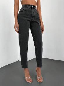 RueChic Jeans de ajuste mom de talle alto - Gris Oscuro - Ver 5
